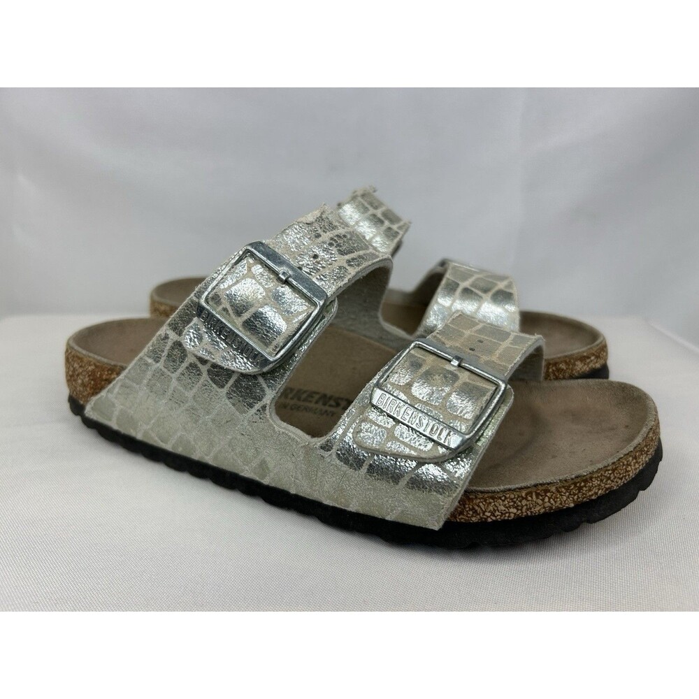 Birkenstock Arizona Silver Gator Gleam Silver 2 Strap Sandals Size 8 US 39 EU
